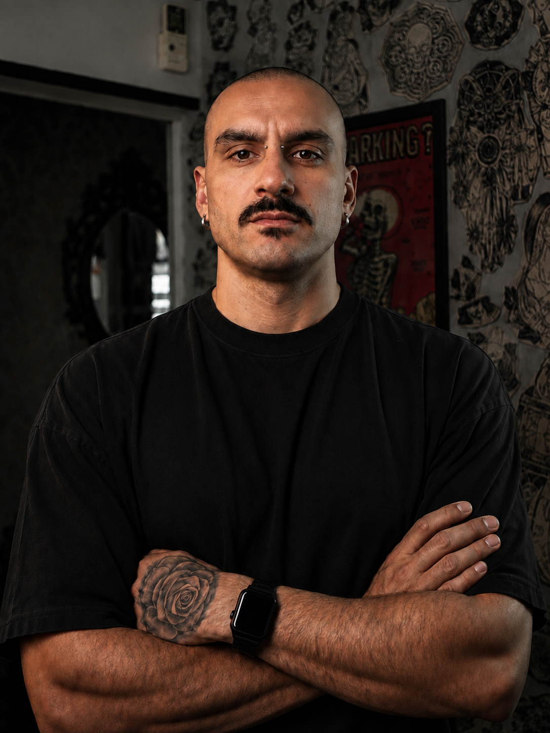Tiziano Novelli, tatuatore realistico, nel suo studio a Roma