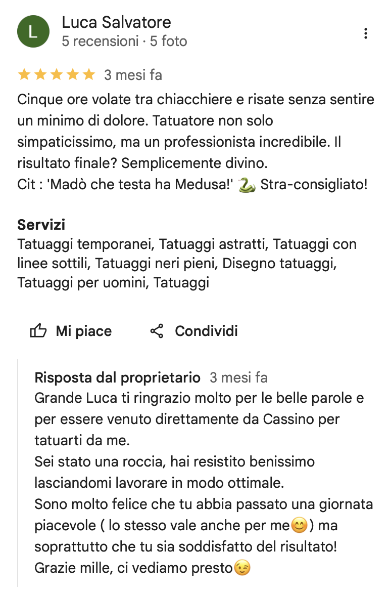 Recensione Google di Luca Salvatore a Tiziano Novelli