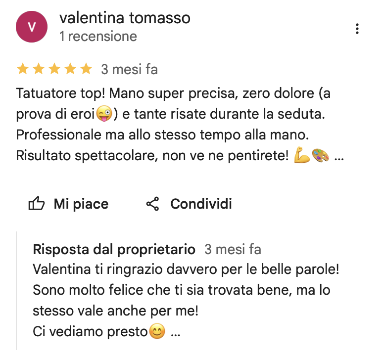 Recensione Google di Valentina Tomasso a Tiziano Novelli